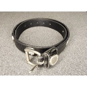 Vtg Navajo Trading Co Black Leather Navajo Belt Buffalo Nickels‎ Size 32